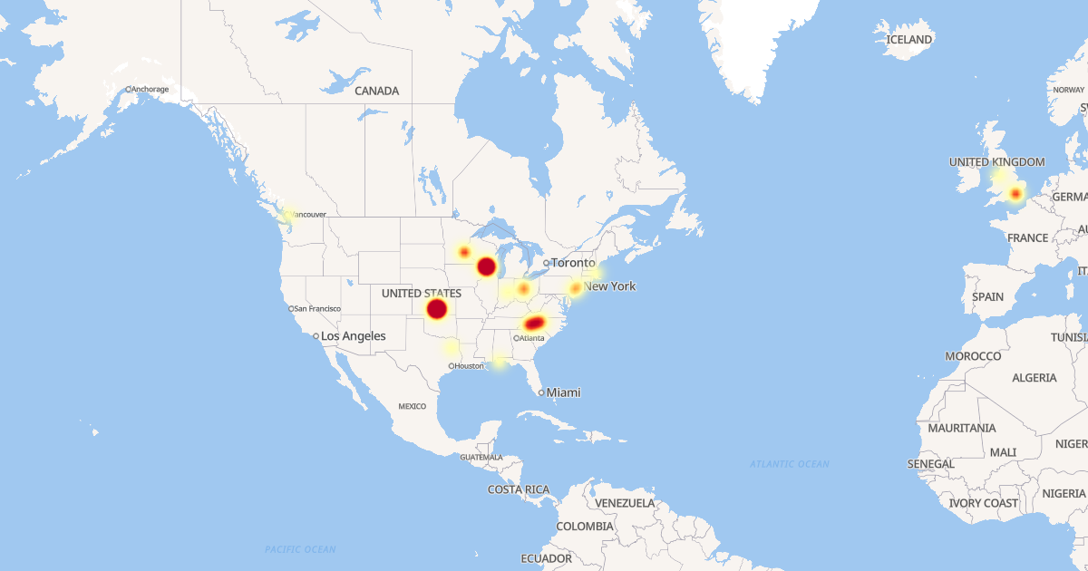 Outage heatmap during the incident