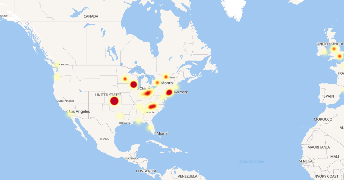 Outage heatmap during the incident
